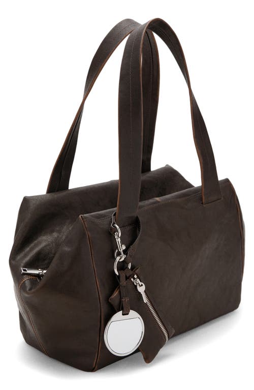 Mango Medium Leather Shoulder Bag With Removable Pouch & Mirror In Brown