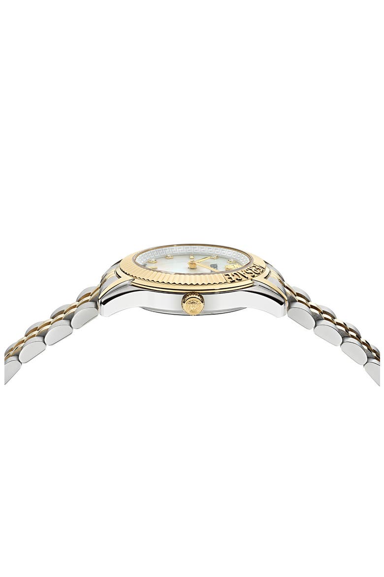 Greca Time Diamond Bracelet Watch, 30mm, Alternate, color, WHITE/ TWO TONE