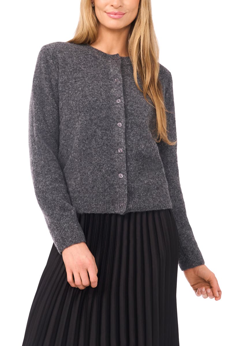 Halogen<sup>®</sup> Fuzzy Crewneck Cardigan, Main, color, Medium Heather Grey