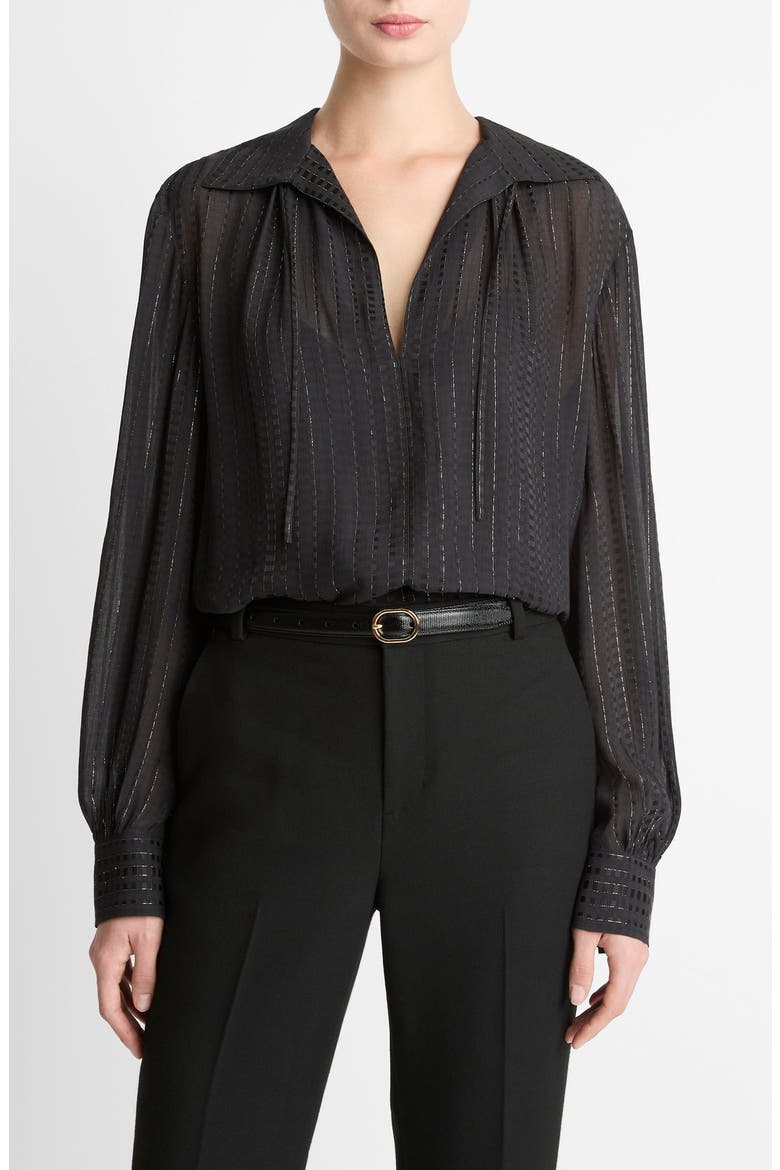 Metallic Stripe Long Sleeve Top, Main, color, BLACK