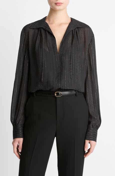 Vince Metallic Stripe Long Sleeve Top