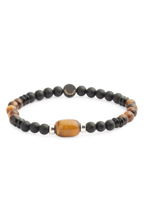 Men's Barrel Beaded Stretch Bracelet