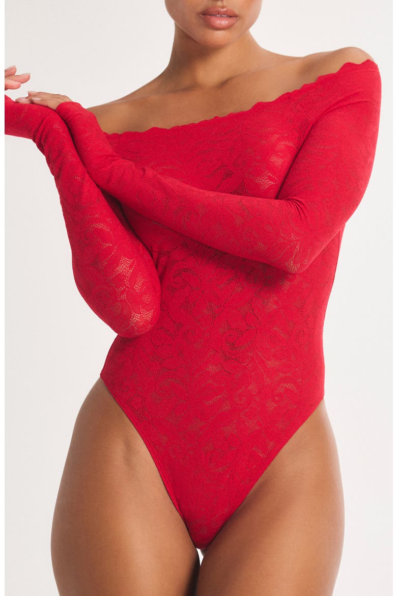 Lacy Dreams Pajama Bodysuit, Main, color, TIMELESS RED