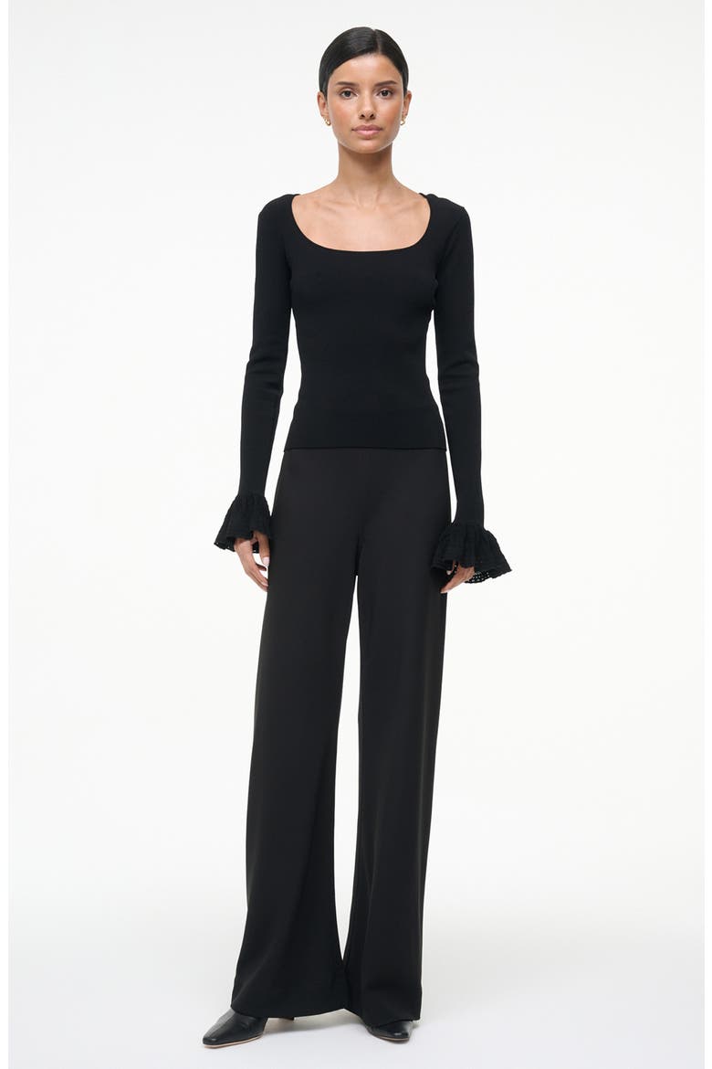 Shelley Frill Sleeve Top, Alternate, color, BLACK