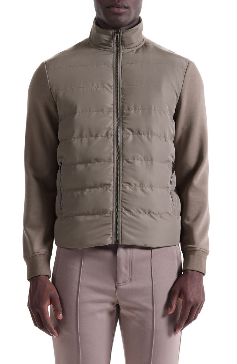 Bugatchi Soft Touch Quilted Zip-Up Bomber Jacket, Main, color, Walnut