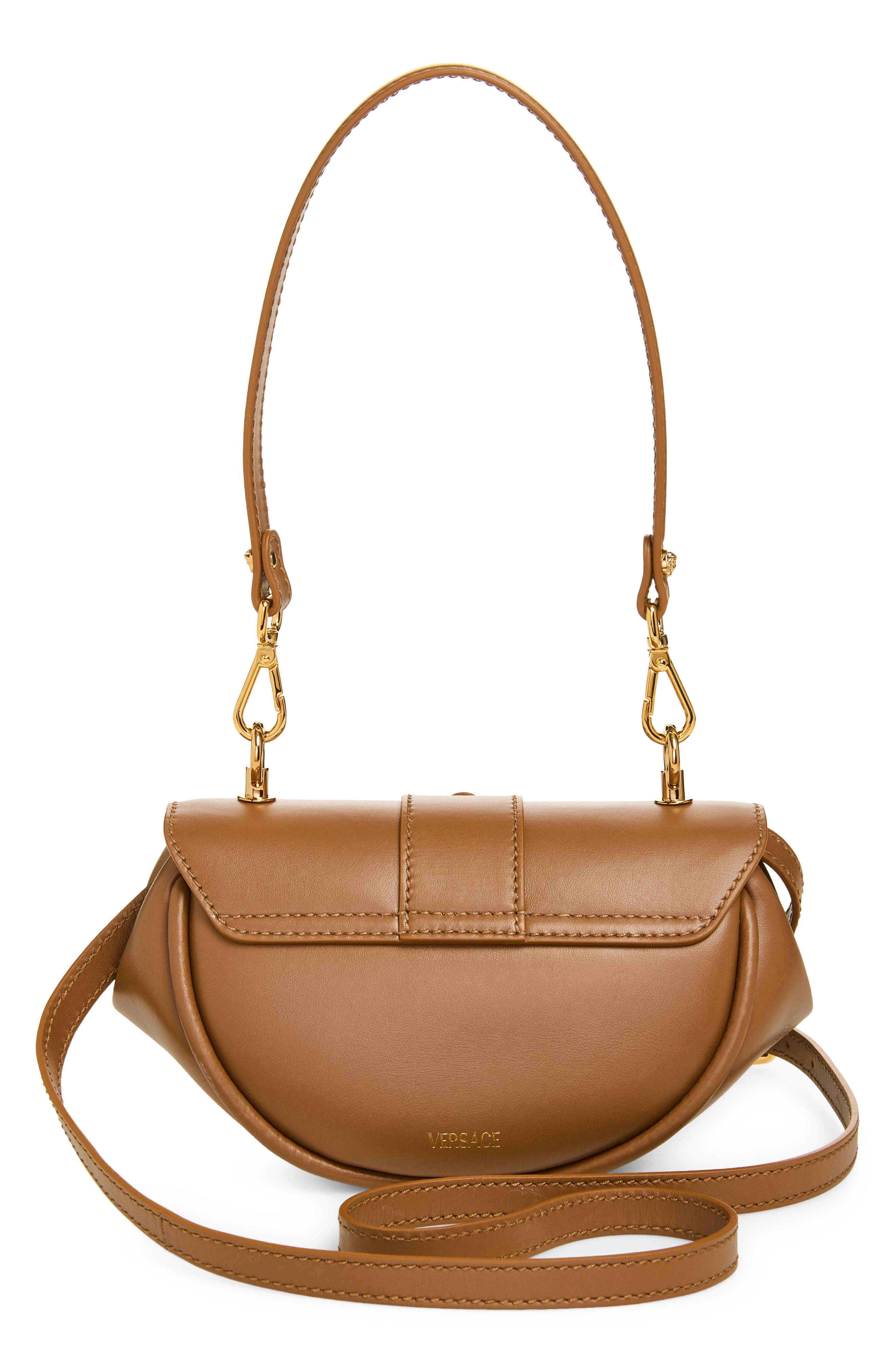 Versace Small Virtus Leather Shoulder Bag, Alternate, color, Brown-Gold Versace