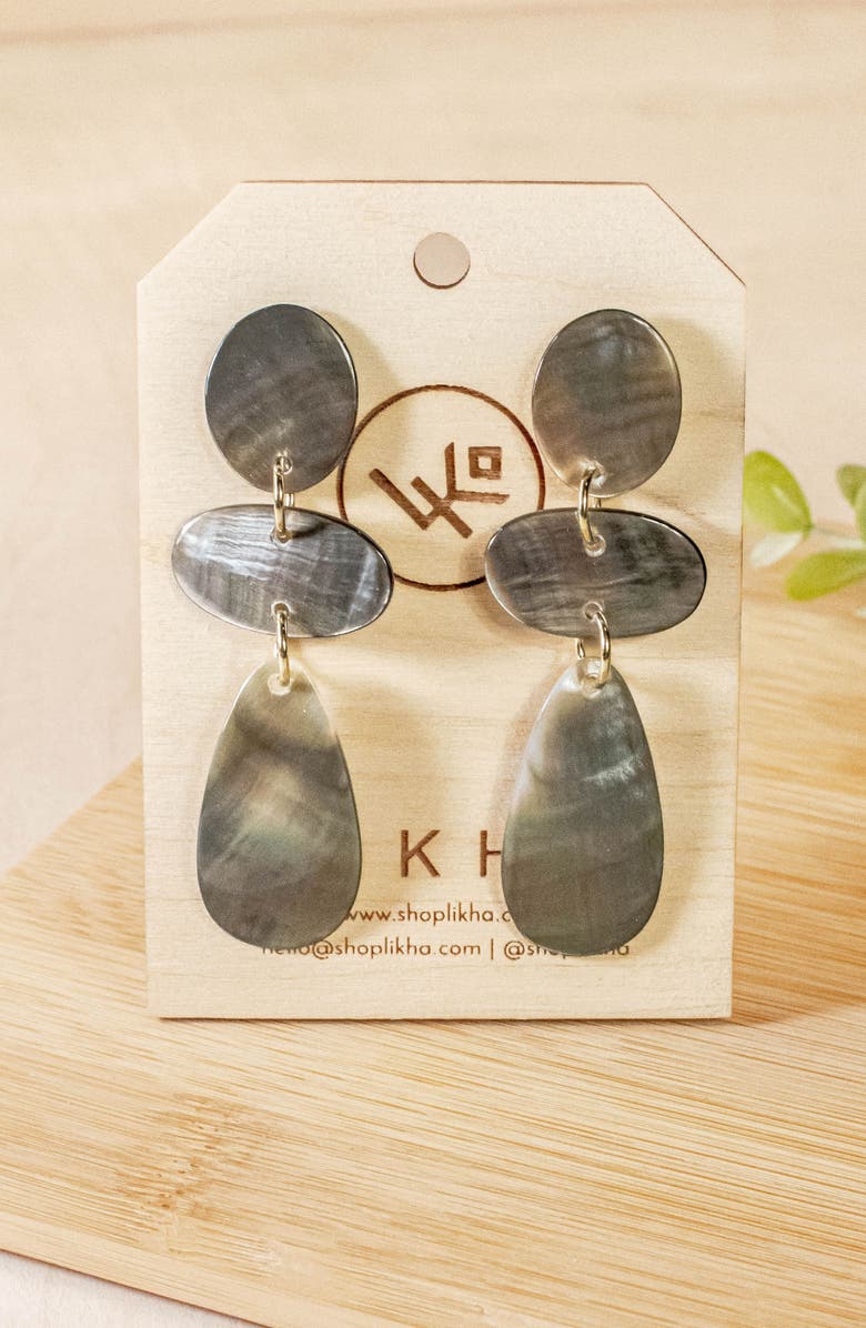 LIKHA Mother-of-Pearl Long Raindrop Dangle Earrings, Alternate, color, Black