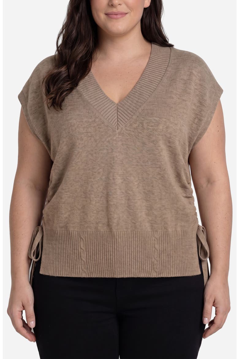 V-Neck Dolman Sweater Vest, Main, color, HRVST KHKI MLNG