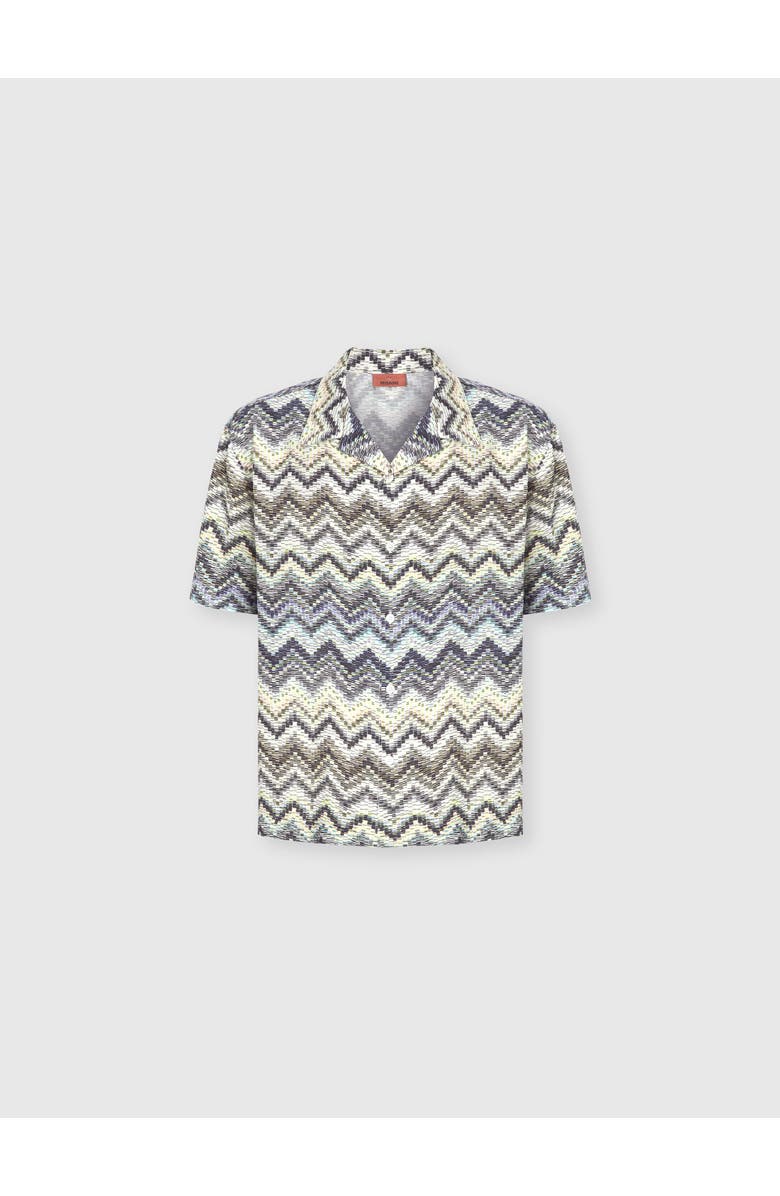 UM Bowling Shirt In Viscose With Dashed Zigzag Print, Main, color, Multicoloured