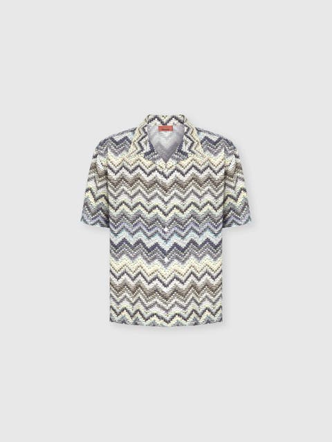 Bowling Shirt In Viscose With Dashed Zigzag Print