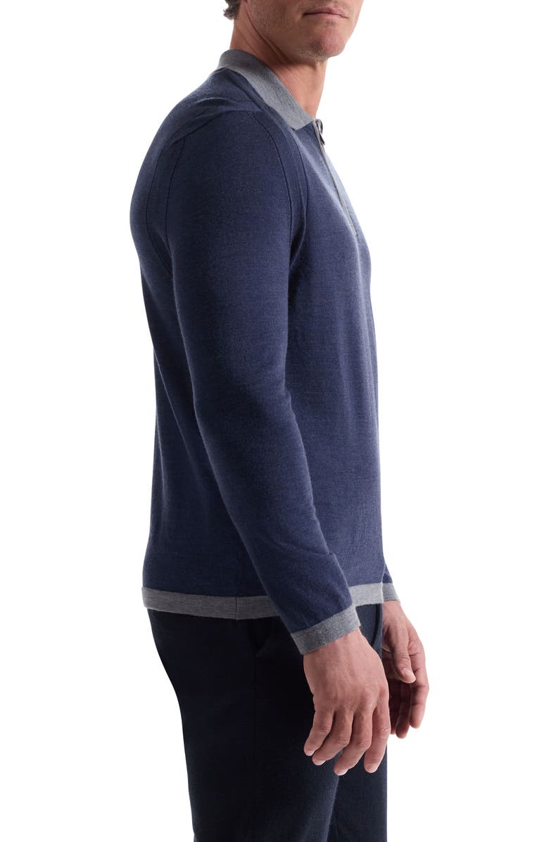 Bugatchi Long Sleeve Merino Wool Quarter Zip Polo Sweater, Alternate, color, Navy