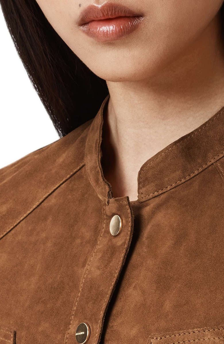 AllSaints Rock Suede Snap-Up Shirt, Alternate, color, 