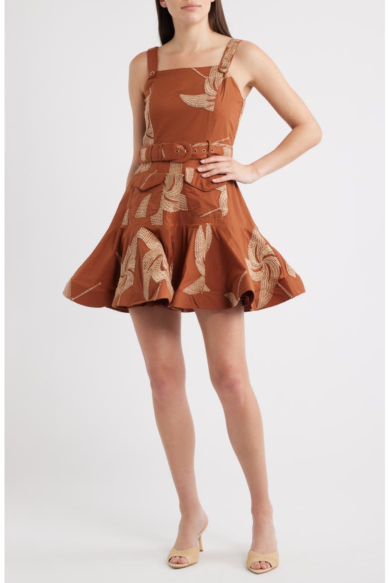 Kenny Embroidered Minidress, Main, color, CARAMEL