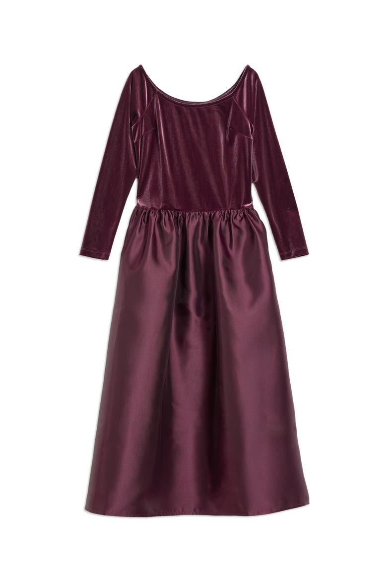 Velvet & Taffeta Bardot Dress, Alternate, color, Burgundy