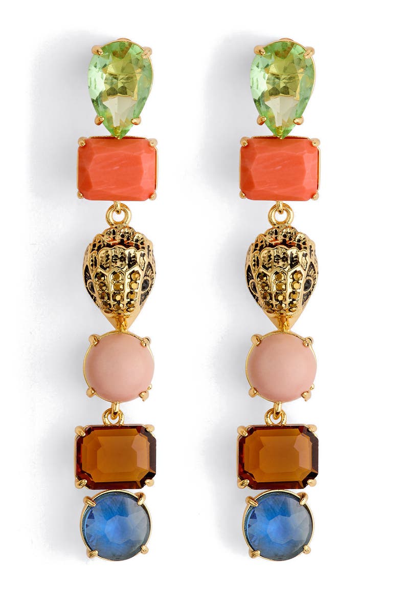 Mixed Crystal & Semiprecious Stone Linear Drop Earrings, Main, color, CRYSTAL MULTI