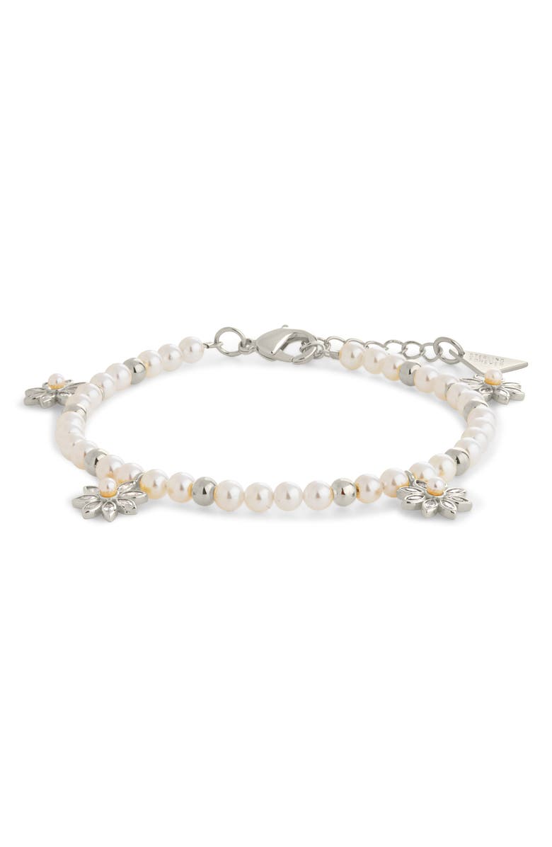 Sterling Forever Esti Cubic Zirconia & Cultured Pearl Bracelet, Main, color, 