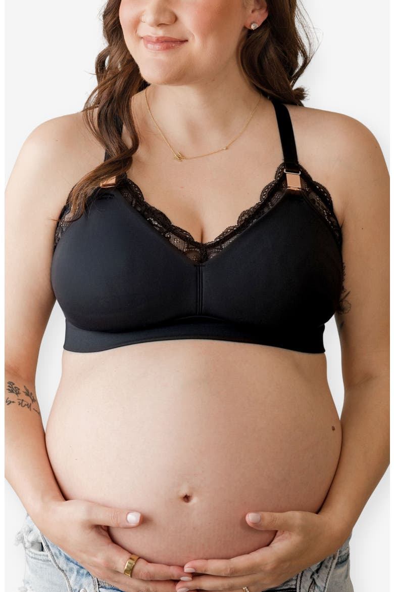 Busty Size - Ella Maternity & Nursing Lace Bralette, Main, color, Black