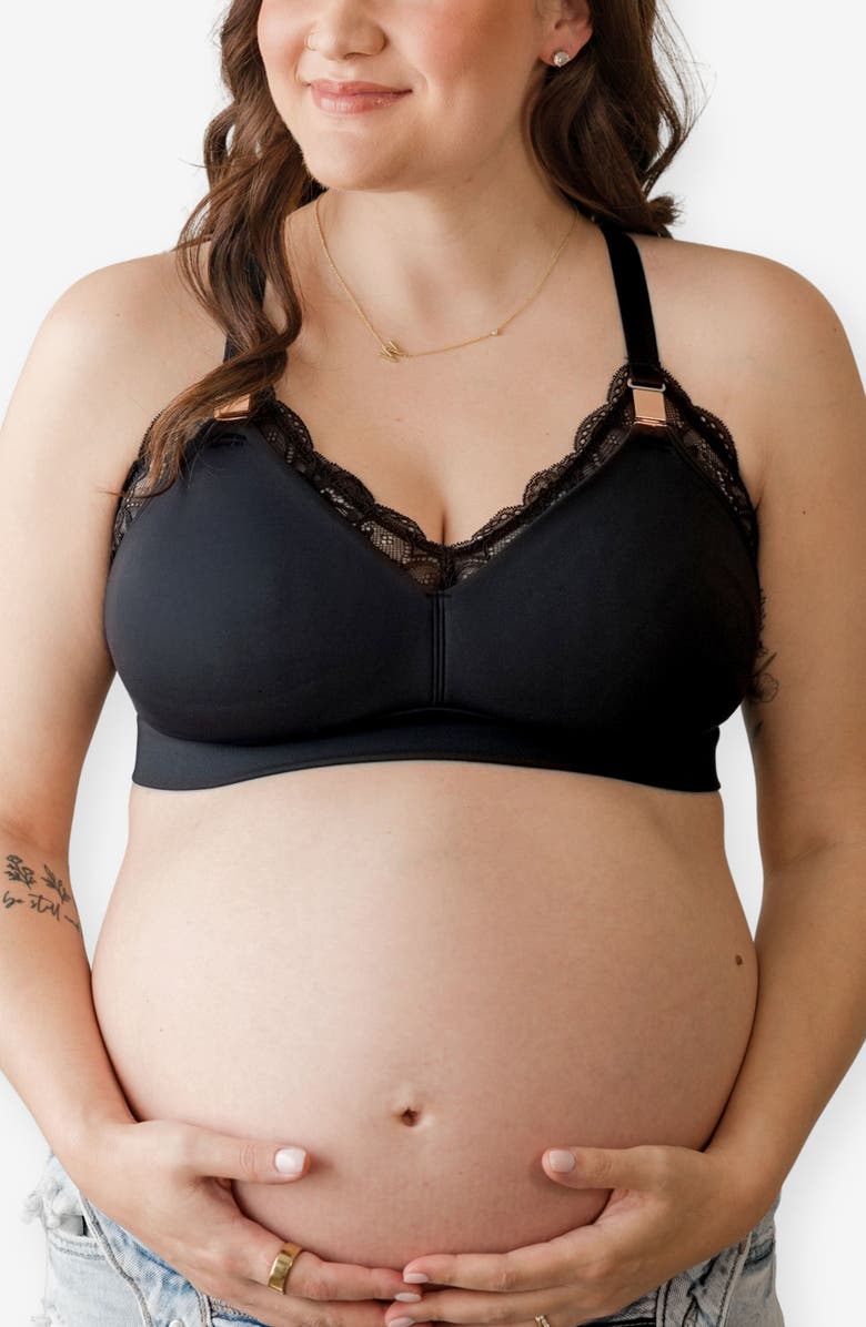 Davin & Adley Busty Size - Ella Maternity & Nursing Lace Bralette, Main, color, Black