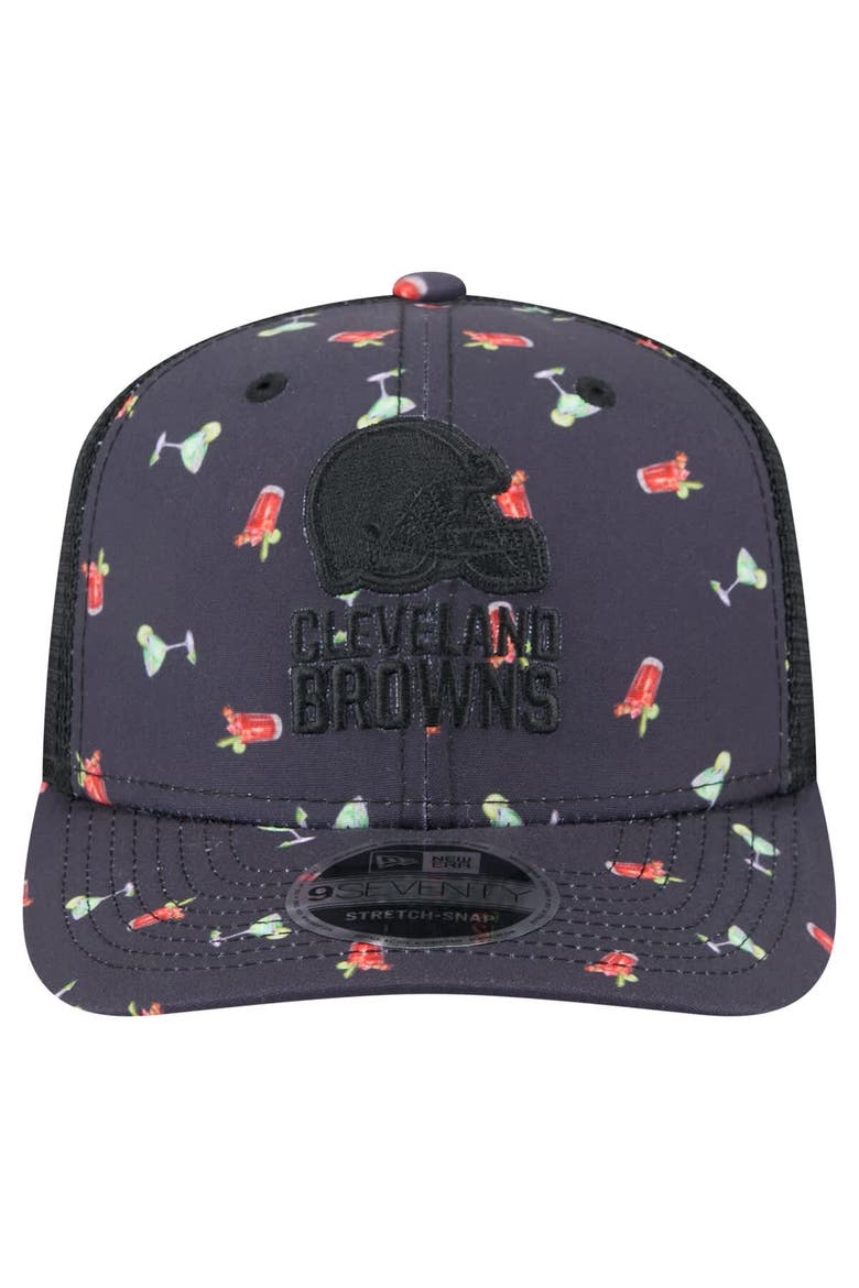 Men's New Era  Navy/Black Cleveland Browns Adventure Drinks Pattern 9SEVENTY Stretch-Snap Hat, Alternate, color, Navy
