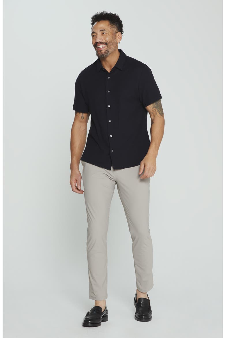 The Rowan Solid Short Sleeve Textured Cotton Blend Button-Up Shirt, Alternate, color, MIDNIGHT