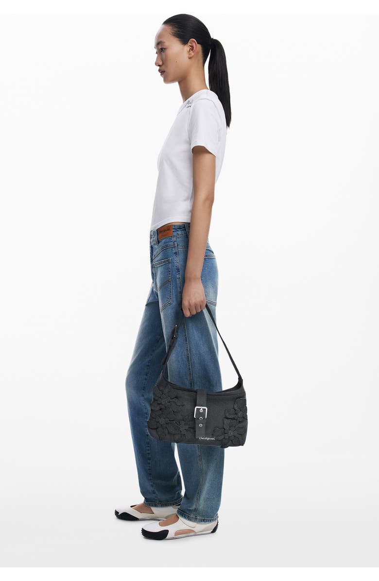 Desigual Medium Flower Appliqué Shoulder Bag, Alternate, color, Dark Gray