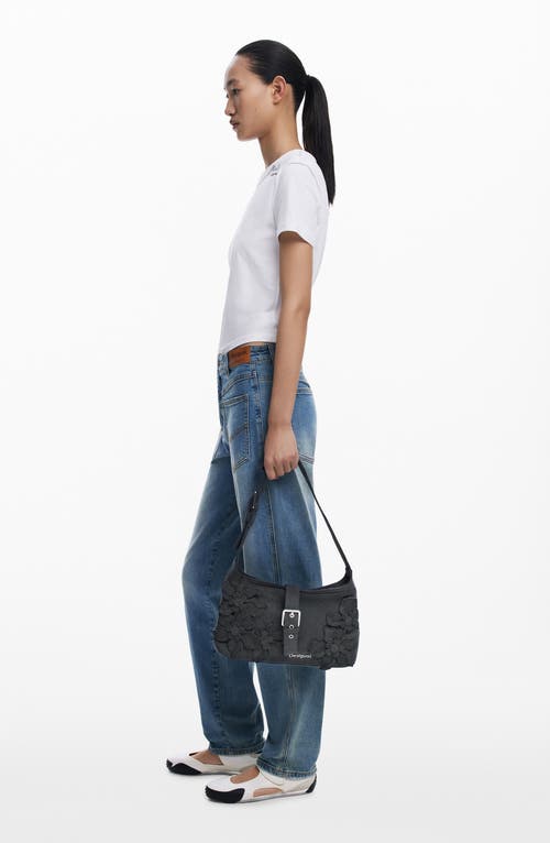 Desigual Medium Flower Appliqué Shoulder Bag In Gray
