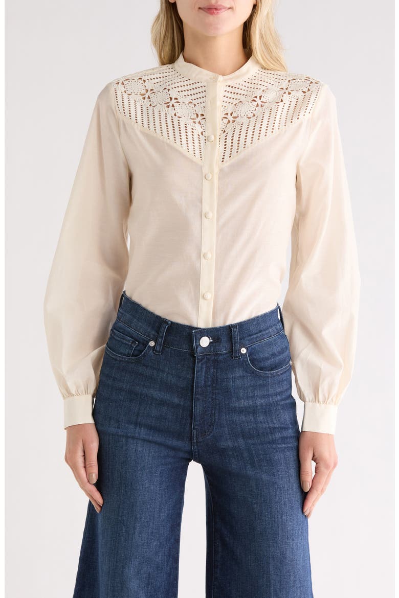 The Crochet Inset Button-Up Shirt, Main, color, ABSTRACT