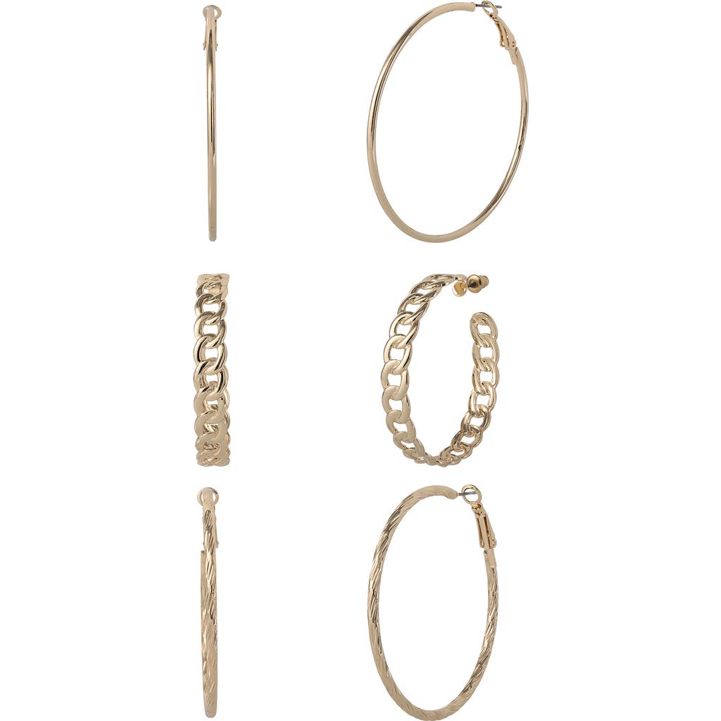 Jessica Simpson 3-piece Hoop And Chain Hoop Earring Set In Gold