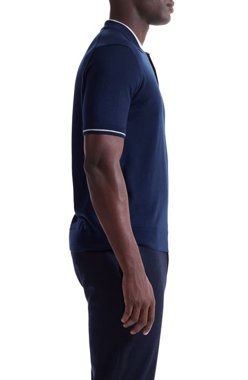 Bugatchi Three Button Merino Wool & Silk Polo In Blue
