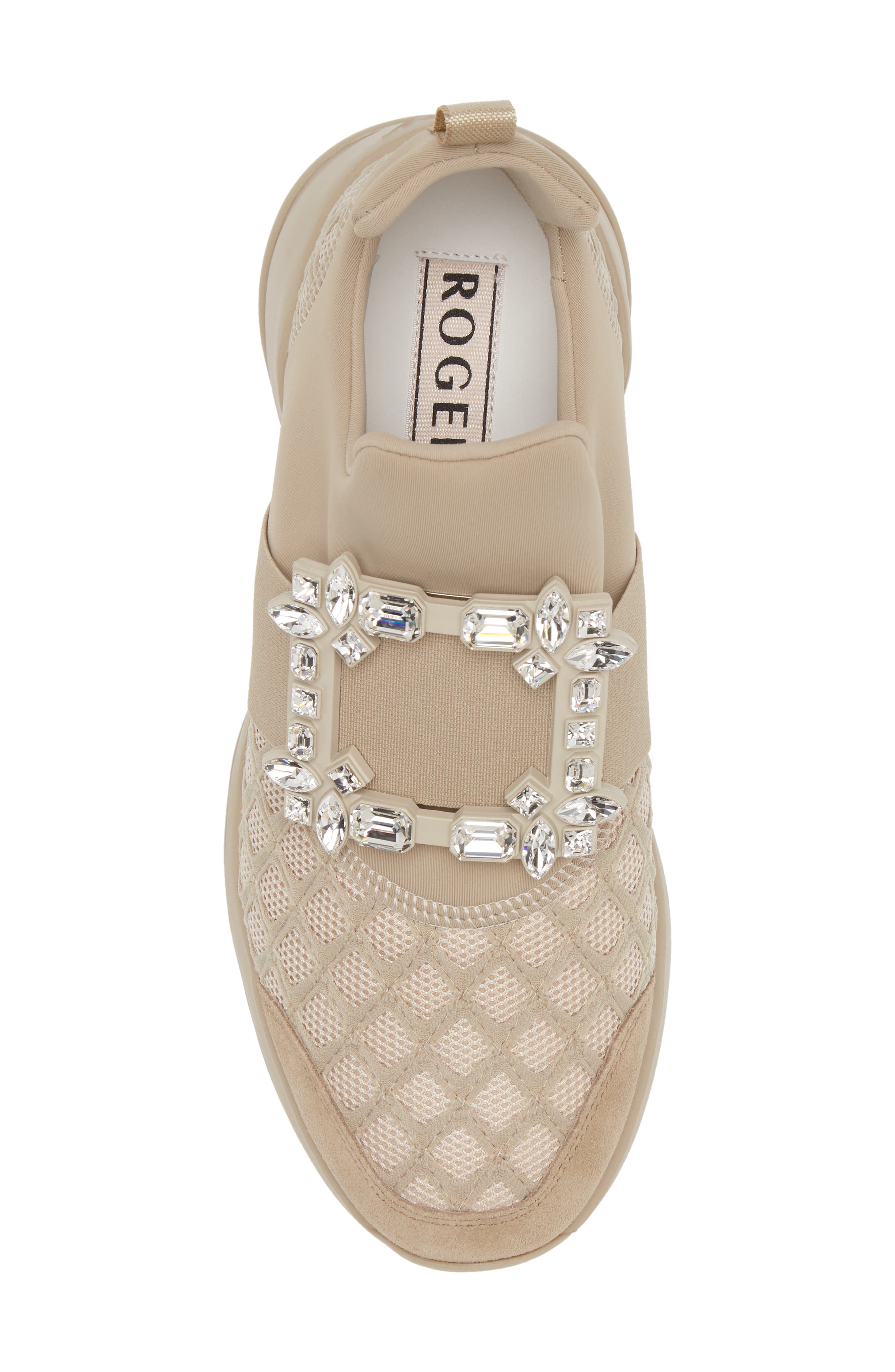 Roger Vivier Viv Run Strass Sneaker, Alternate, color, Natural Beige