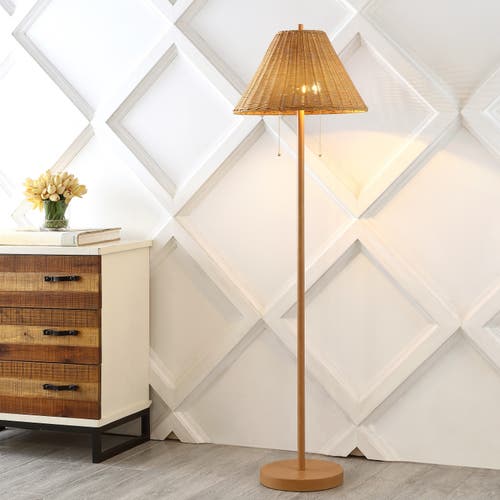 Jonathan Y Nando 61" 2-light Coastal Bohemian Iron, Rattan Led Floor Lamp With Pull-chain In Brown Wood Finish