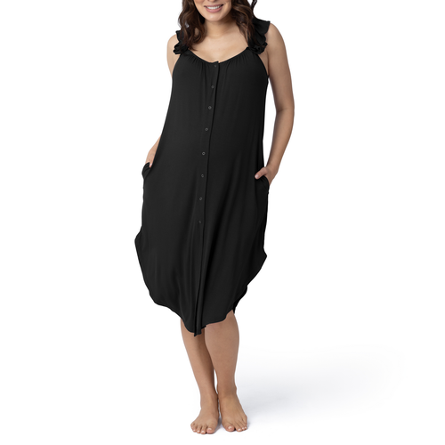 Kindred Bravely Ruffle Strap Labor & Delivery Gown In Black