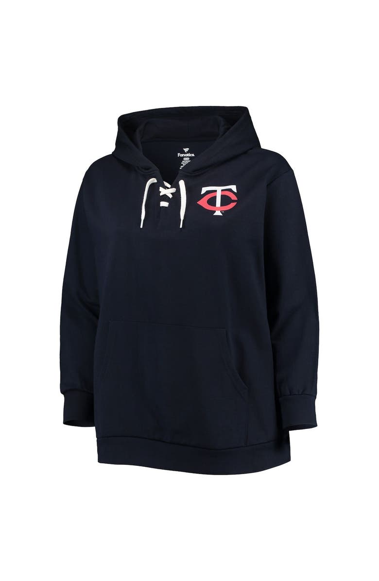 PROFILE Women's Navy Minnesota Twins Plus Size Lace-Up V-Neck Pullover Hoodie, Alternate, color, 