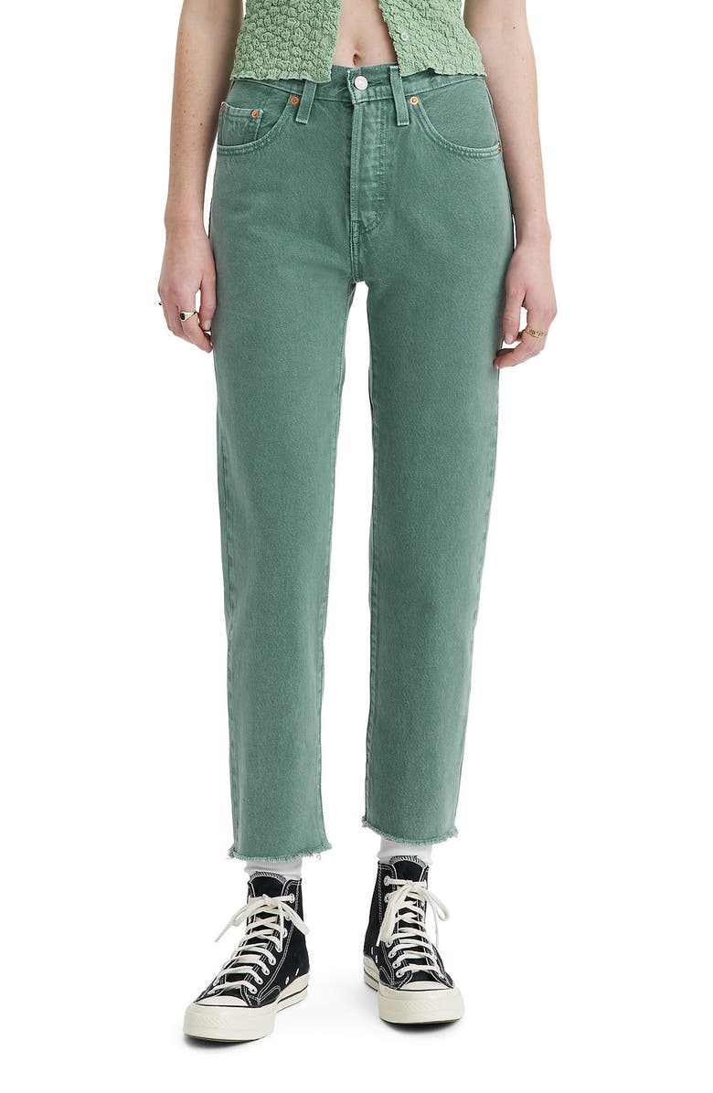 Levi's<sup>®</sup> 501<sup>®</sup> Original Frayed High Waist Crop Straight Leg Jeans, Main, color, Misty Silver Pine