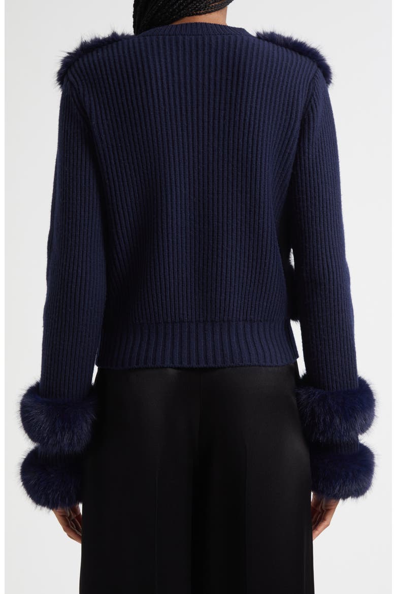 Vivietta Faux Fur Trim Wool Blend Cardigan, Alternate, color, NAVY