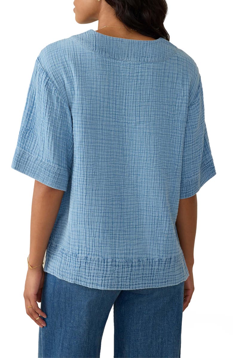 Faherty Dune Organic Cotton Gauze Popover Top, Alternate, color, Light Indigo Wash