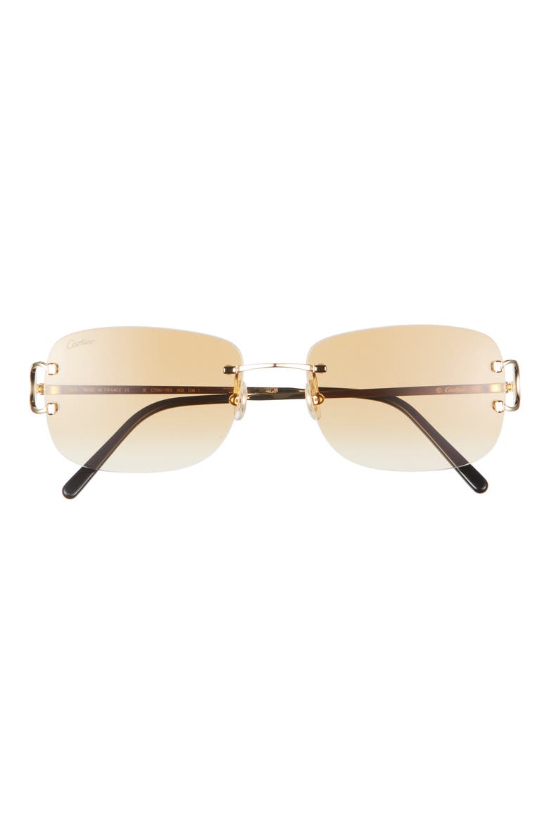 59mm Rimless Rectangular Sunglasses, Main, color, GOLD