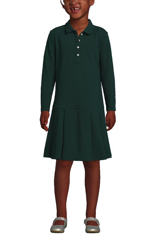 LANDS' END LANDS' END GIRLS LONG SLEEVE MESH PLEATED POLO DRESS