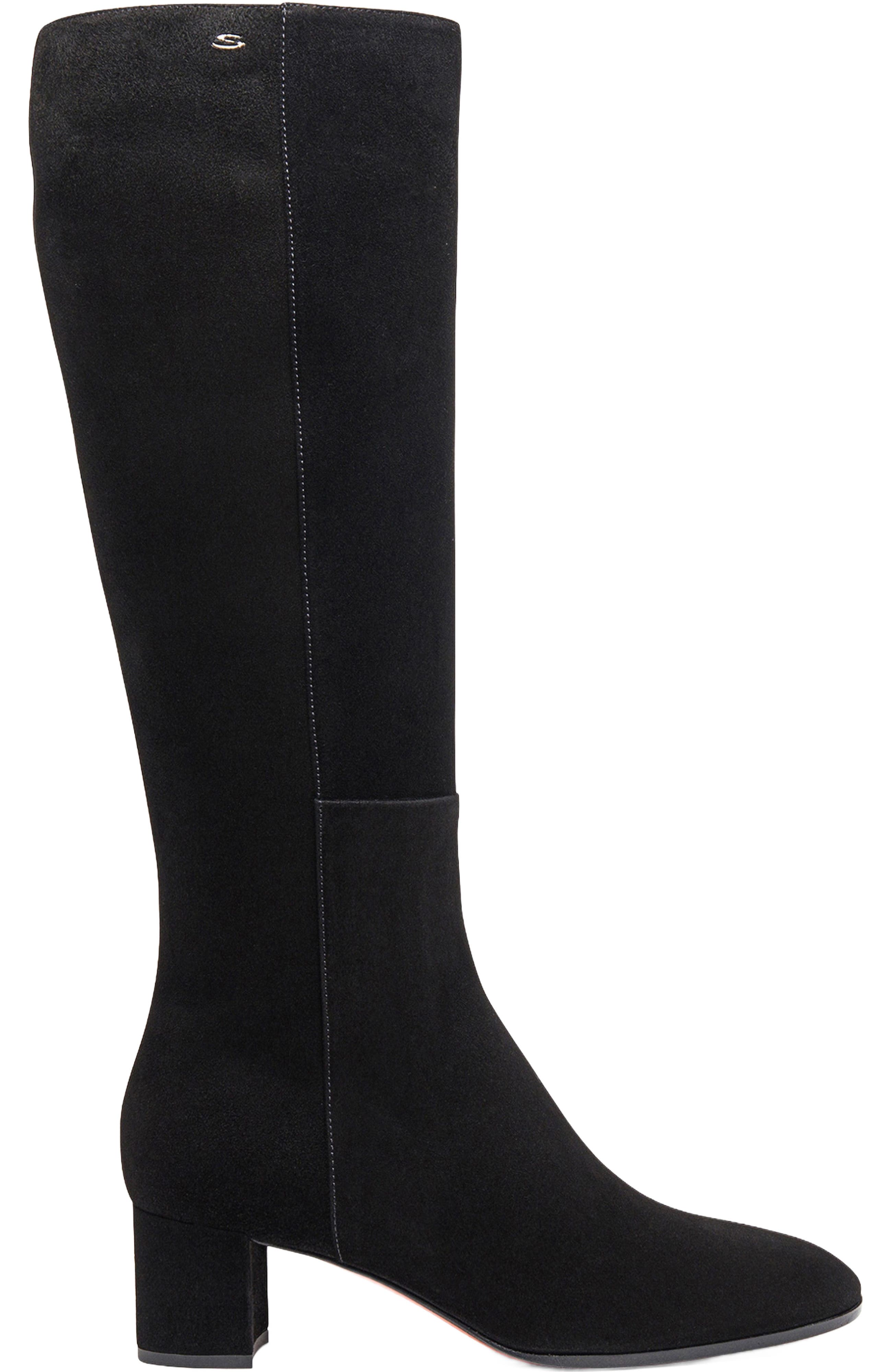 Santoni Suede Low-Heel Boot, Main, color, Black