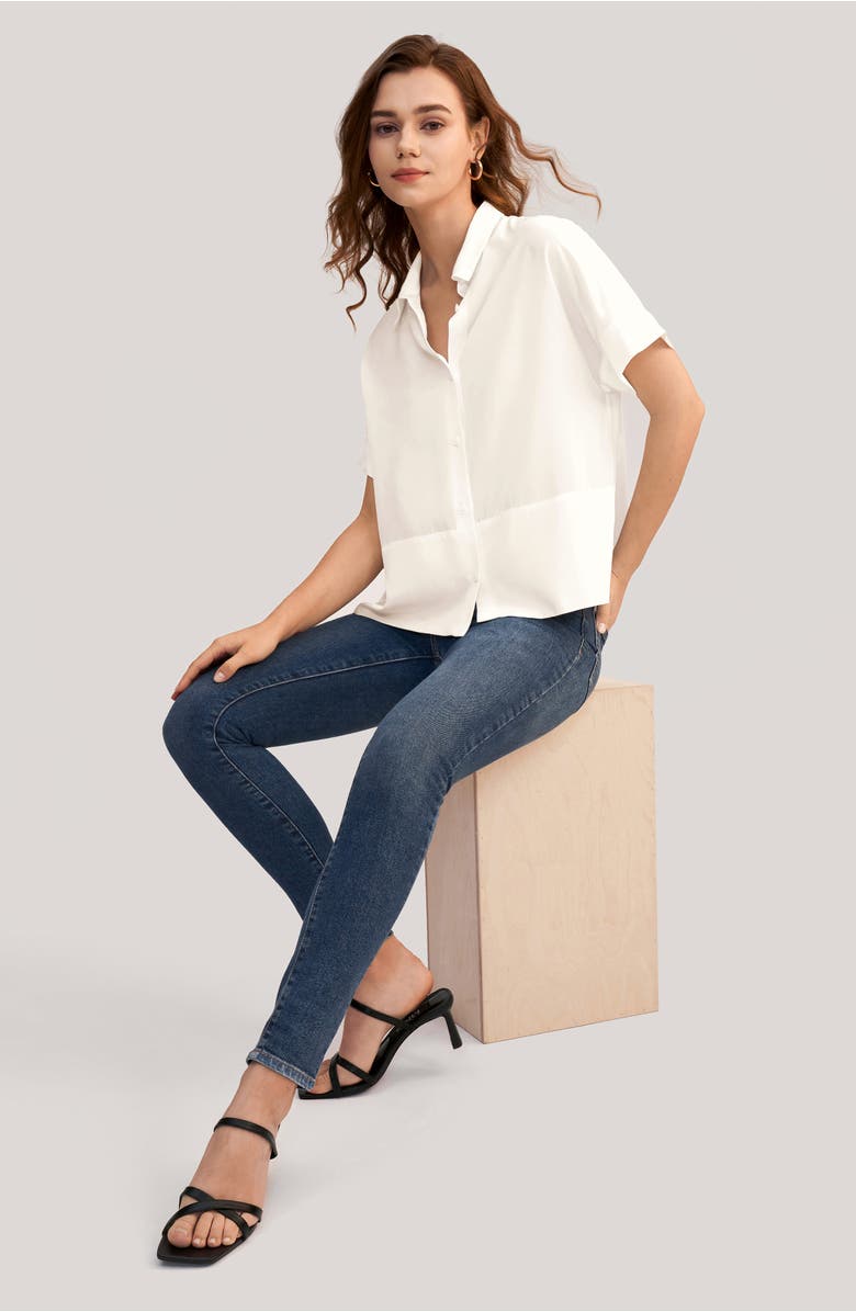 Lilysilk Casual Short Sleeves Loose Silk Shirt, Alternate, color, Natural White