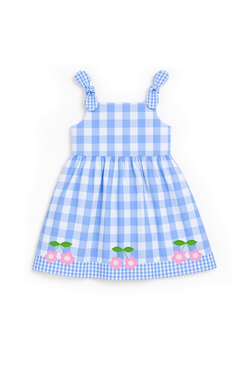 Gingham Dress With Flower Cherries, Main, color, Blue/White