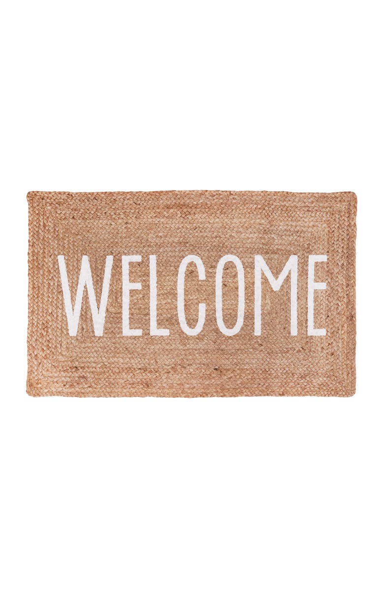 C&F Home "WELCOME" 100% Jute Braided Indoor/Outdoor Rug, Main, color, Brown