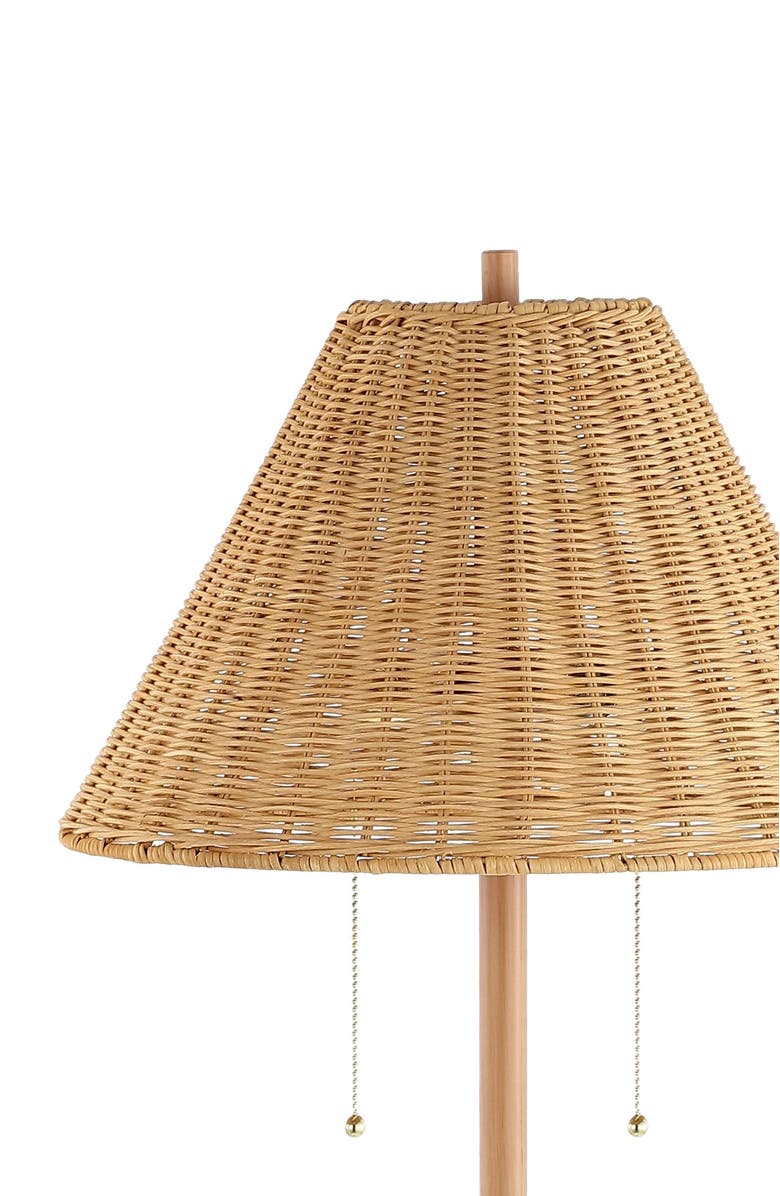 JONATHAN Y Nando 61" 2-Light Coastal Bohemian Iron/Rattan LED Floor Lamp with Pull-Chain, Brown Wood Finish, Alternate, color, Brown Wood Finish