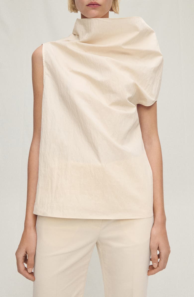 MANGO Asymmetric Off the Shoulder Cotton Blend Top, Main, color,