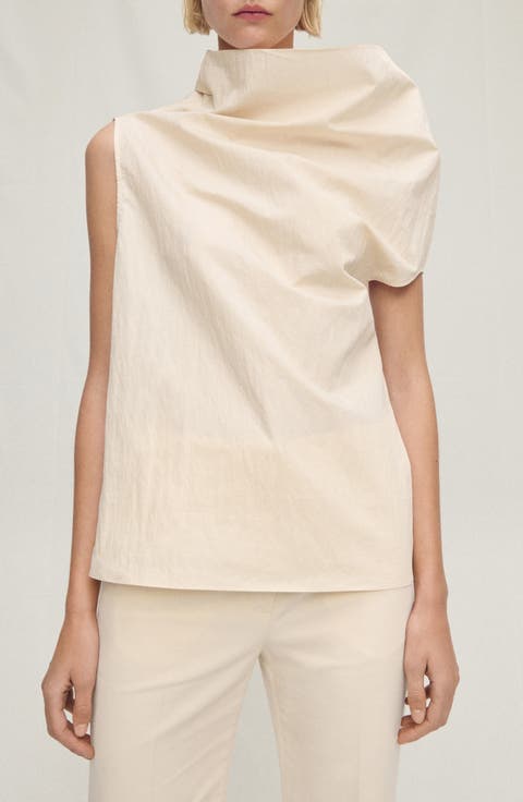 Asymmetric Off the Shoulder Cotton Blend Top