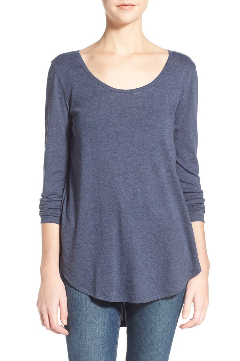 Scoop Neck Long Sleeve Tee, Main, color, NAVY INDIGO