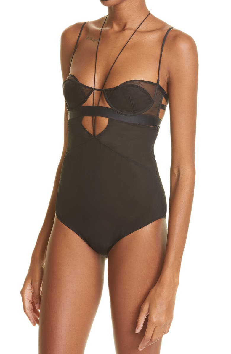Nensi Dojaka Double Bra Stretch Silk Bodysuit, Alternate, color, 