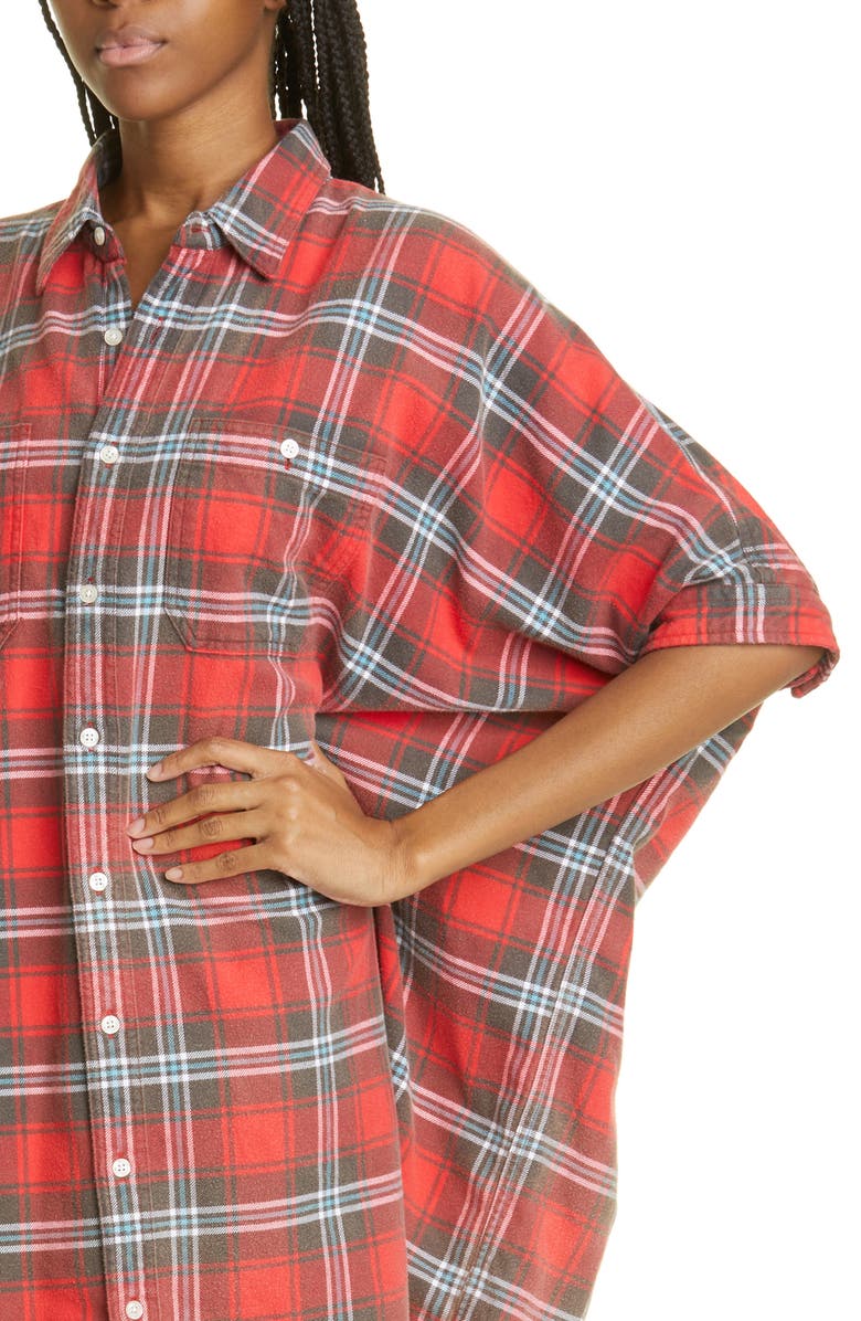 R13 Plaid Oversize Cotton Flannel Shirtdress, Alternate, color, Red Plaid
