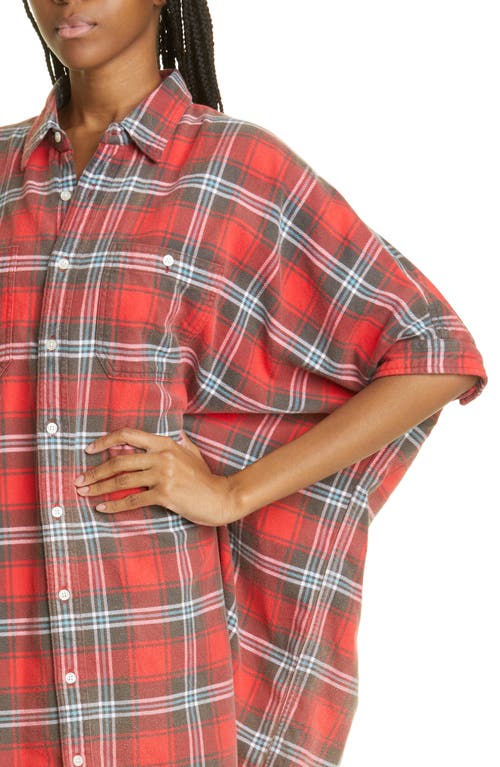 R13 Plaid Oversize Cotton Flannel Shirtdress In Red