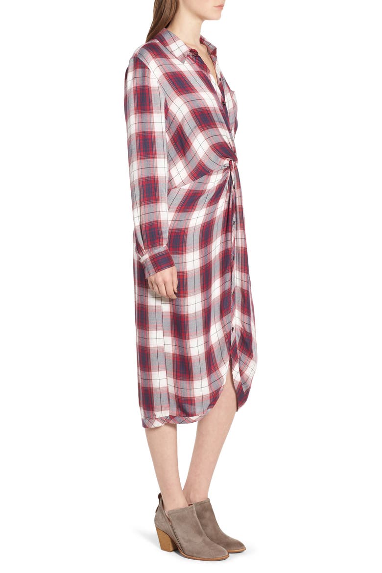 Twist Front Plaid Shirtdress, Alternate, color, NAVY- RED JAMES PLAID